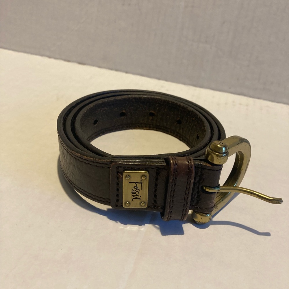 Fossil Dark Brown Leather Belt with Brass Buckle